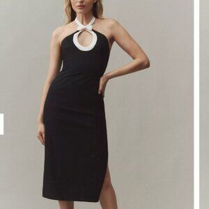 BHLDN Victoria Bow Halter Cutout Midi Dress Size Large Anthropologie